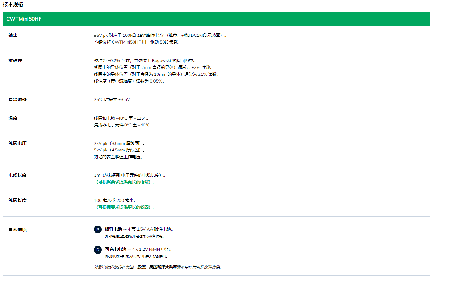 PEM探头技术规格