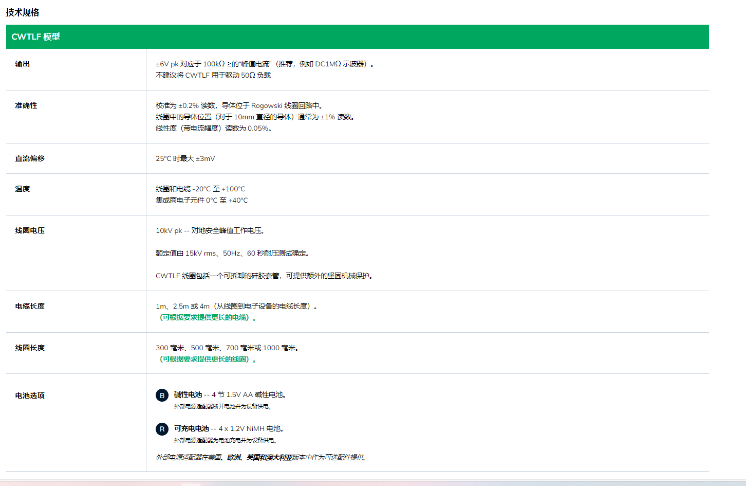PEM探头技术规格