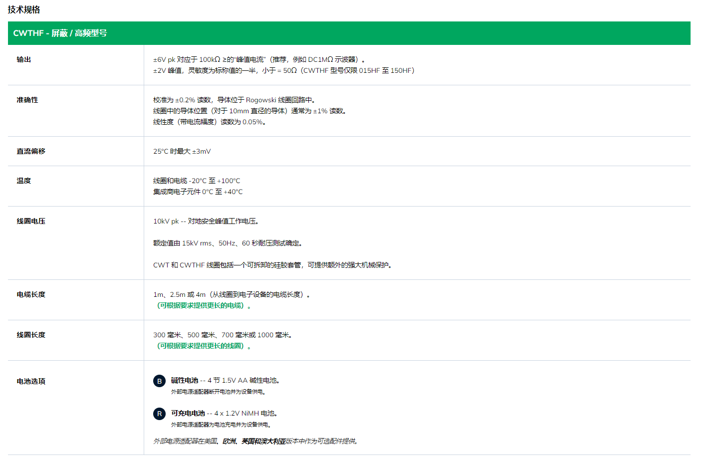 PEM探头技术规格